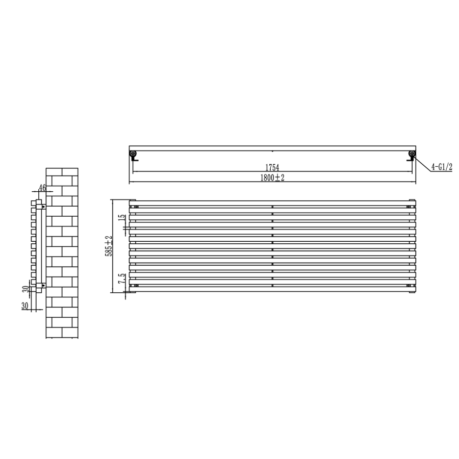 Ravello Midnight Black Square Designer Radiator 585x1800mm Single Panel 4744 BTU