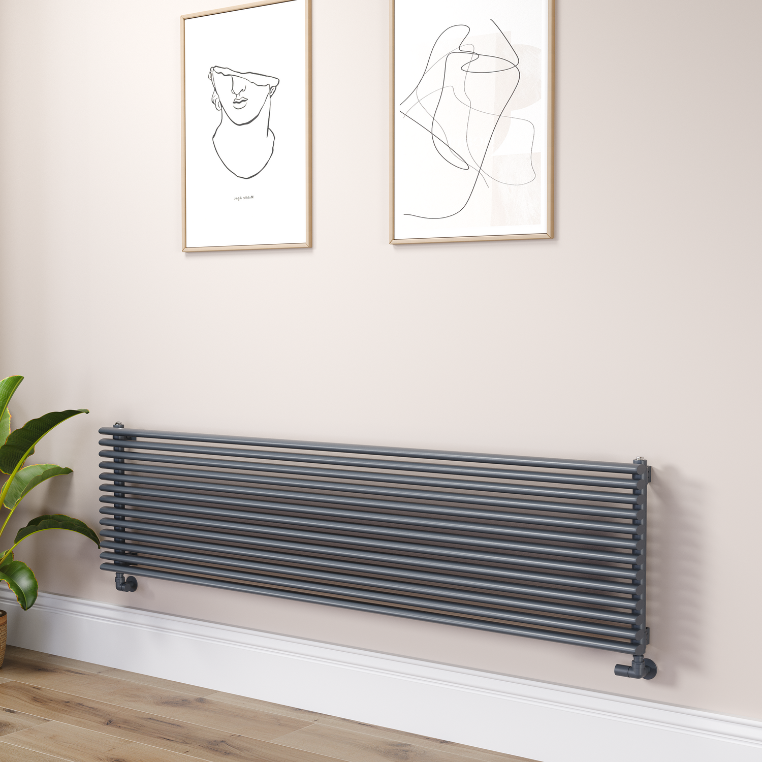 Ventura Dark Grey Anthracite Oval Unique Designer Radiator 455X1800mm Single Panel 4594 Btu