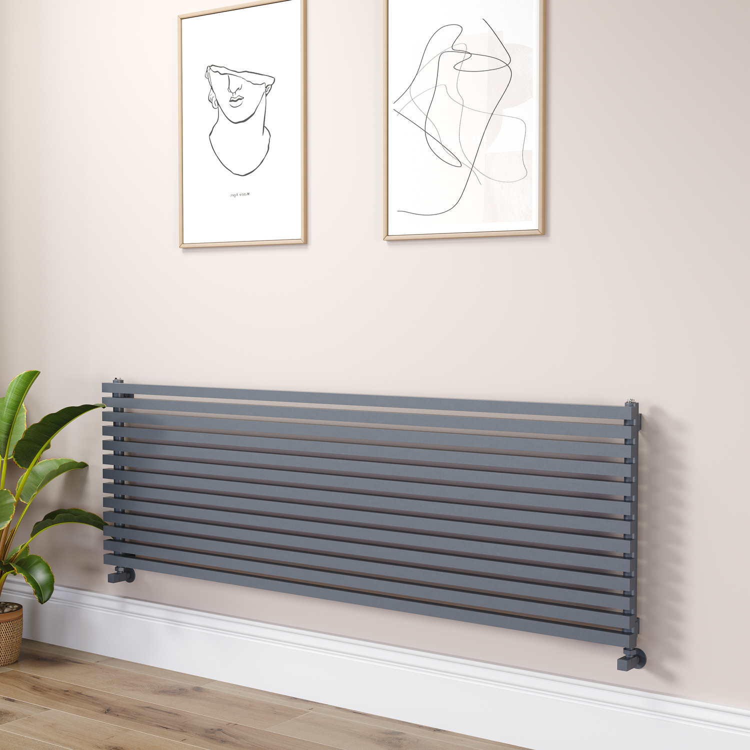 Ravello Dark Grey Anthracite Linea Anthracite Square Designer Radiator 585X1800mm Single Panel 4744 Btu - Horizontal Bars