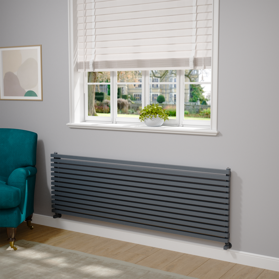 Ravello Dark Grey Anthracite Square Designer Radiator 585x1800mm Single Panel 4744 BTU