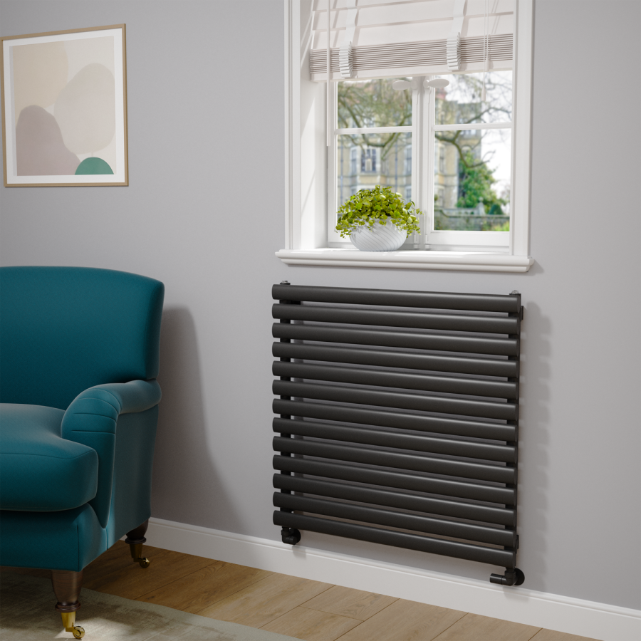 Sorrento Linea Black Oval Designer Radiator 767x800mm Single Panel 2577 BTU - Horizontal Bars
