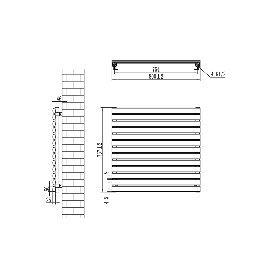 Sorrento Linea Black Oval Designer Radiator 767x800mm Single Panel 2577 BTU - Horizontal Bars