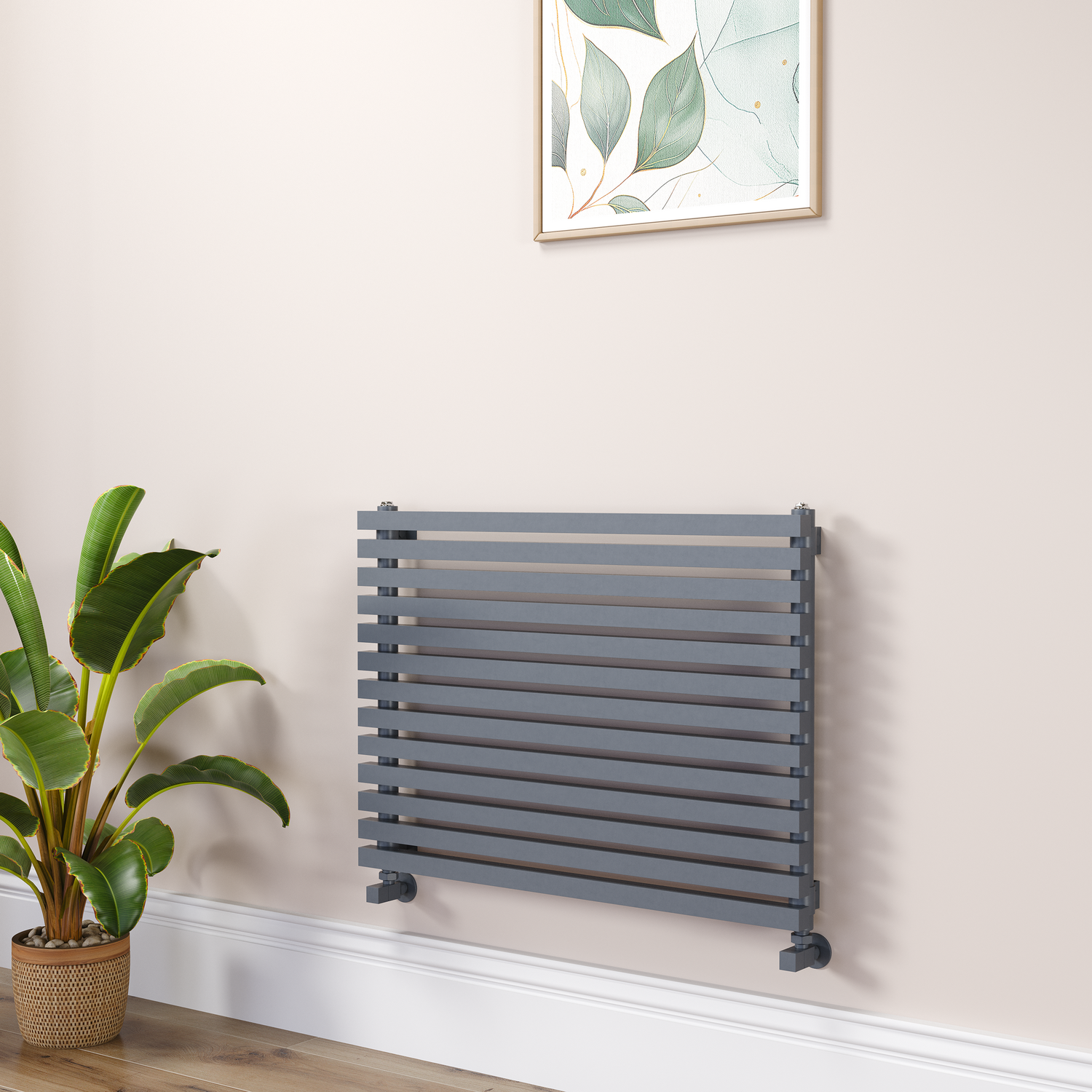 Ravello Linea Anthracite Square Designer Radiator 585X800mm Single Panel 2276 Btu Horizontal Bars RHS13-800-DGCS - Image 2