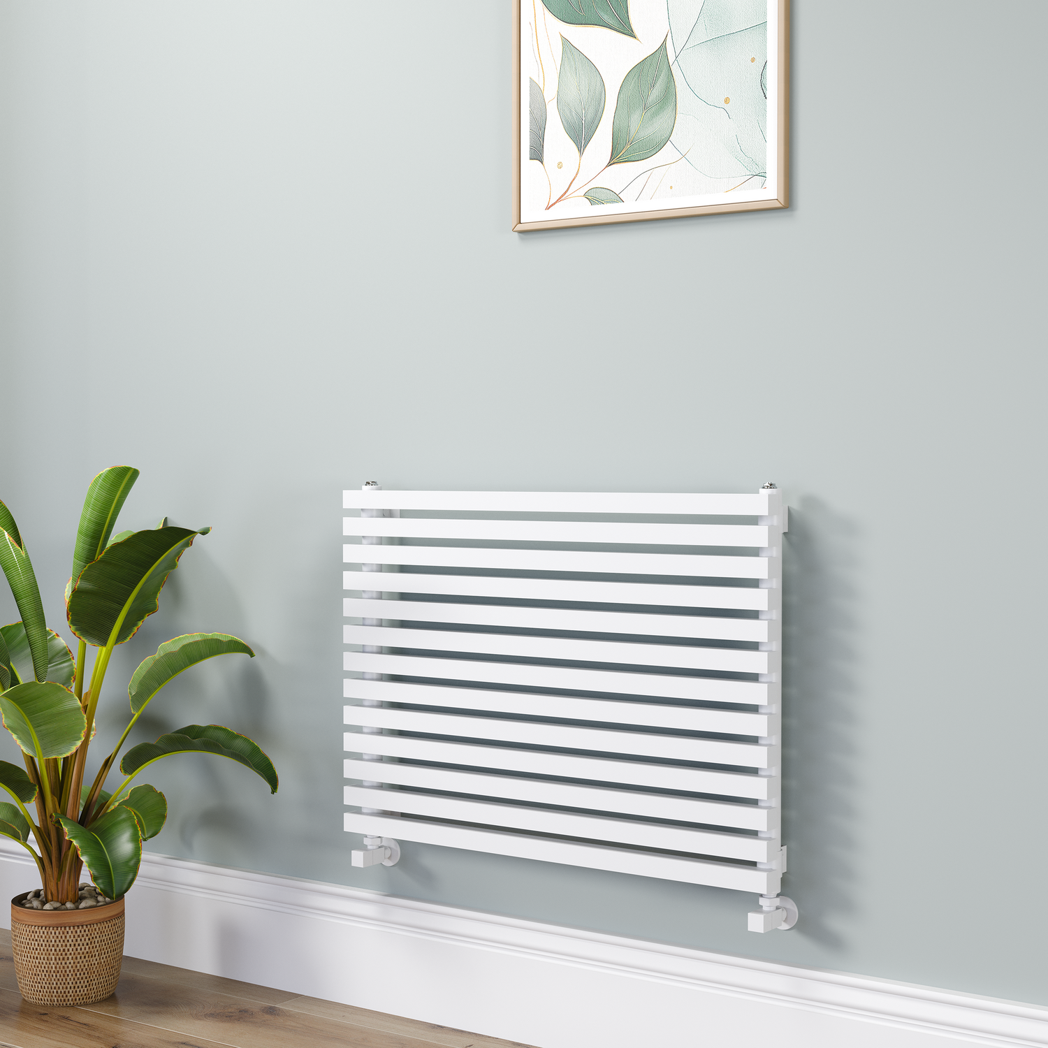 Ravello White Linea Square Designer Radiator 585X800mm Single Panel 2276 Btu - Horizontal Bars