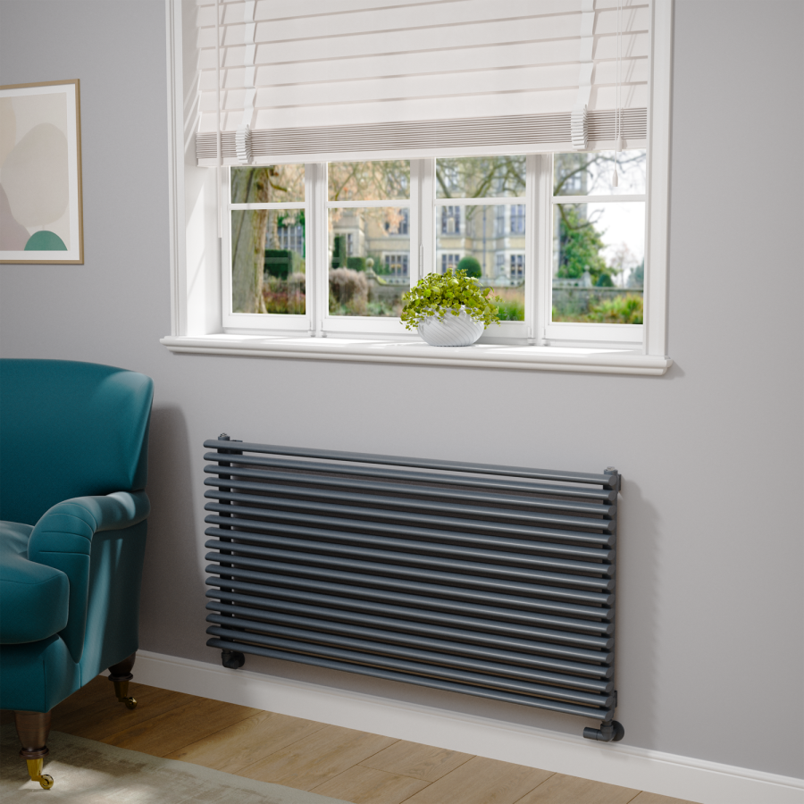 Ventura Dark Grey Anthracite Oval Unique Designer Radiator 595x1200mm Single Panel 3785 BTU