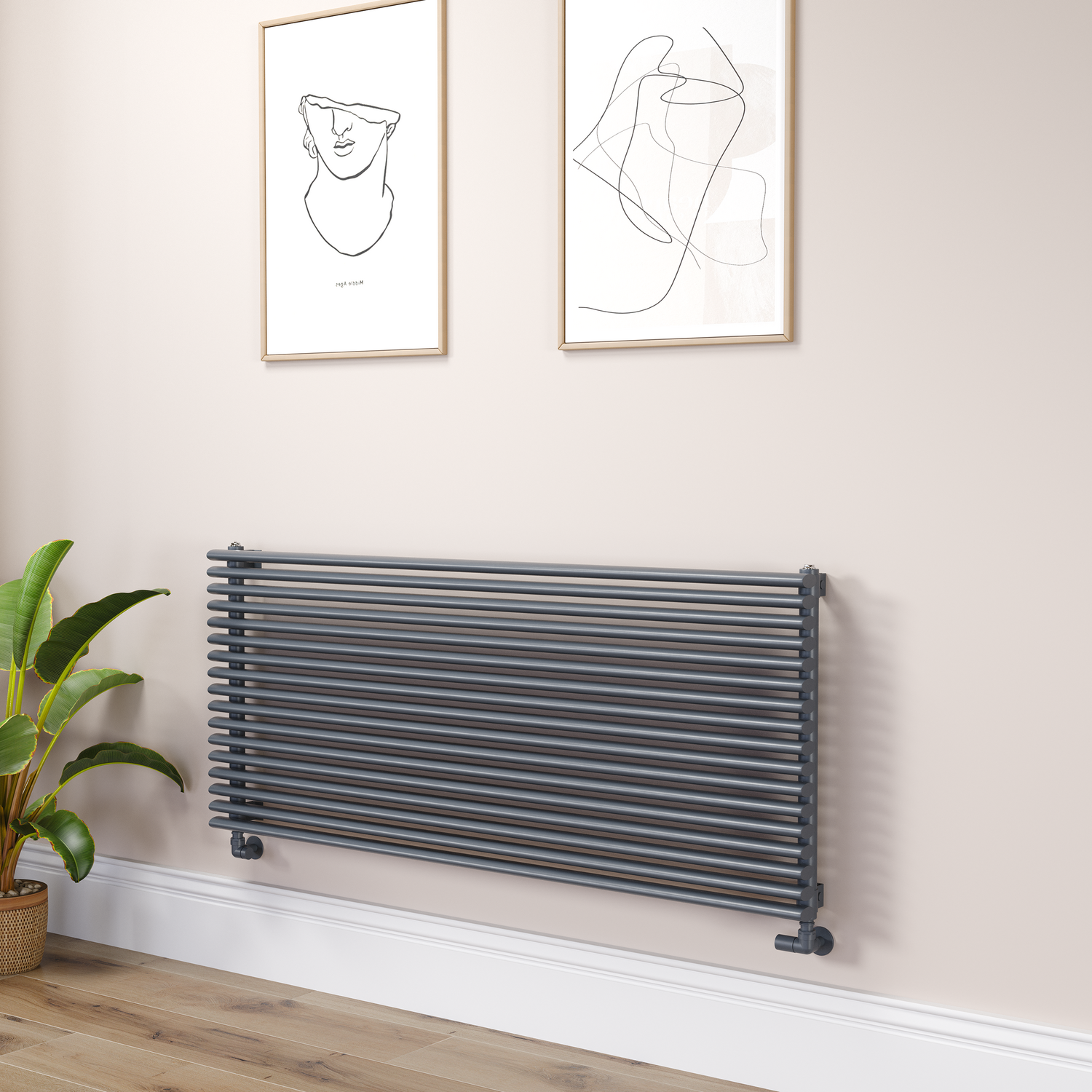 Ventura Dark Grey Anthracite Oval Unique Designer Radiator 595X1400mm Single Panel 4498 Btu