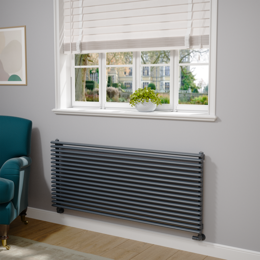 Ventura Dark Grey Anthracite Oval Unique Designer Radiator 595x1400mm Single Panel 4498 BTU