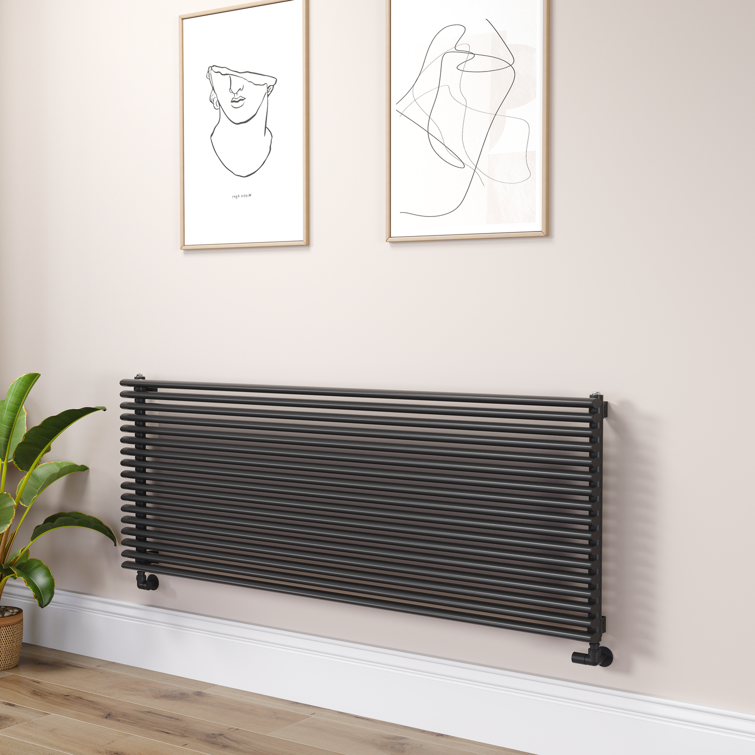 Ventura Midnight Black Oval Unique Designer Radiator 595X1600mm Single Panel 5212 Btu