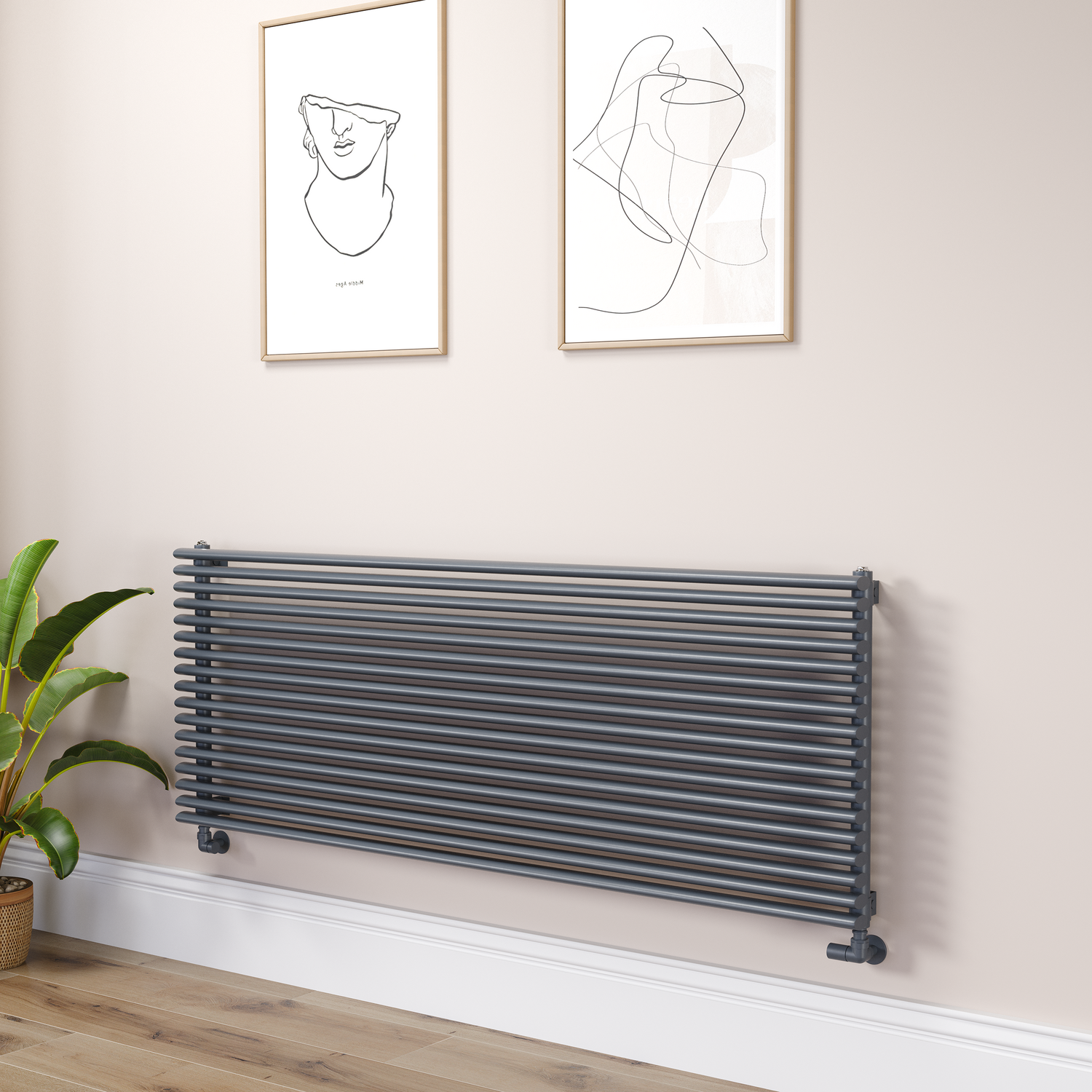 Ventura Dark Grey Anthracite Oval Unique Designer Radiator 595X1600mm Single Panel 5212 Btu