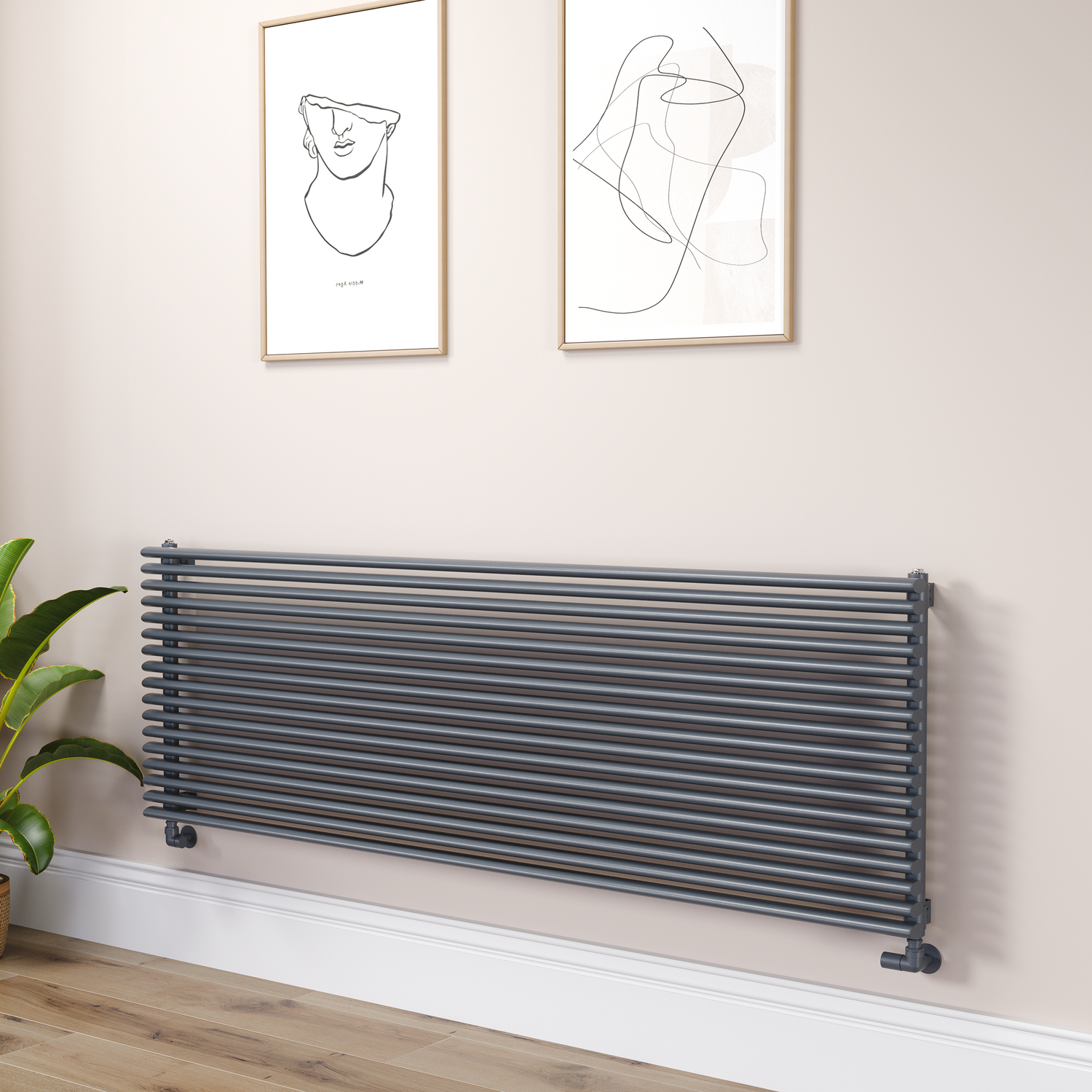Ventura Dark Grey Anthracite Oval Unique Designer Radiator 595X1800mm Single Panel 5928 Btu