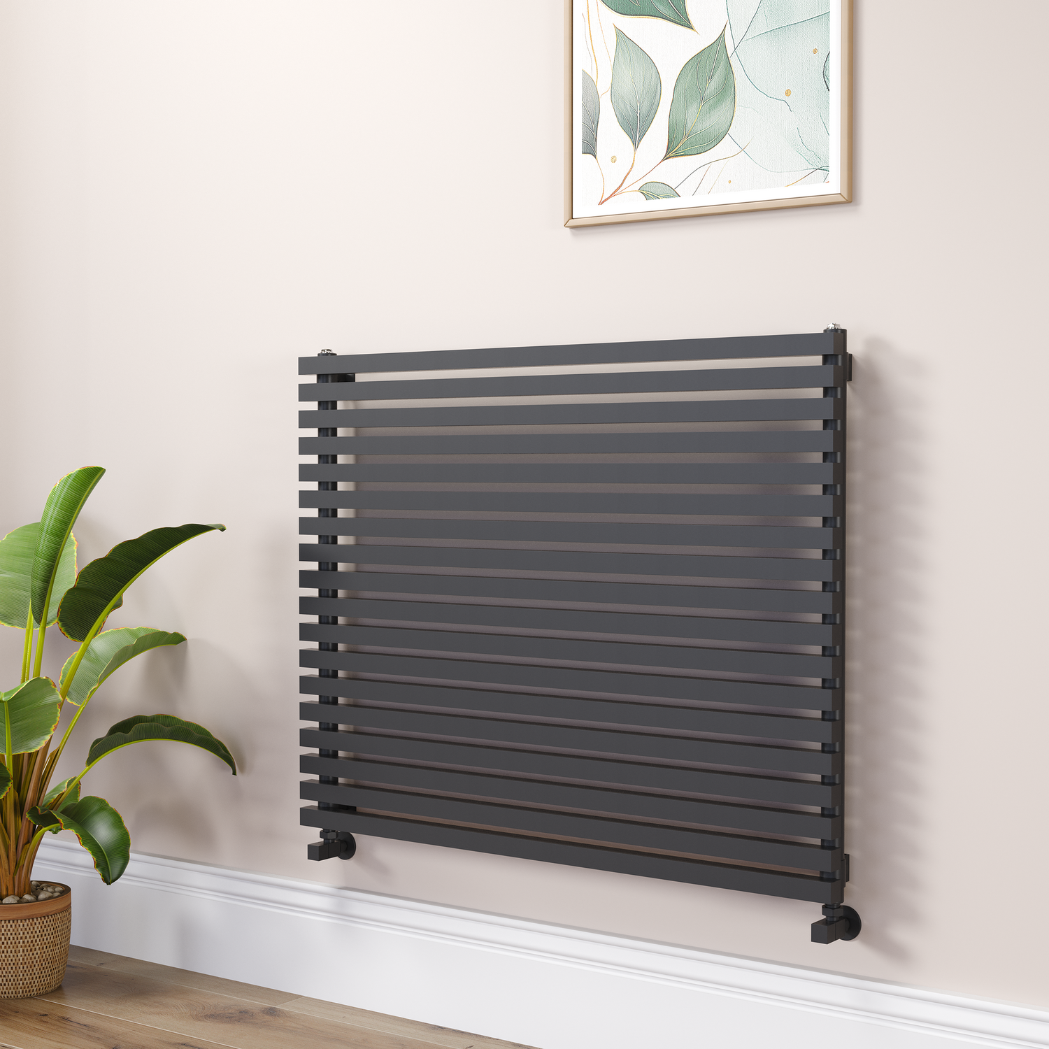 Ravello Midnight Black Linea Black Square Designer Radiator 810X1000mm Single Panel 3860 Btu - Horizontal Bars