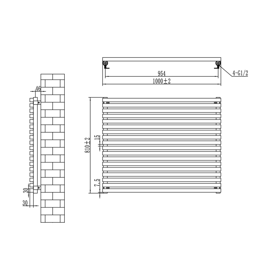 Ravello Dark Grey Anthracite Square Designer Radiator 810x1000mm Single Panel 3860 BTU