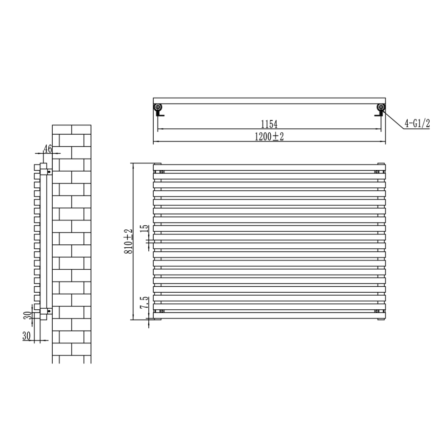 Ravello Midnight Black Square Designer Radiator 810x1200mm Single Panel 4553 BTU