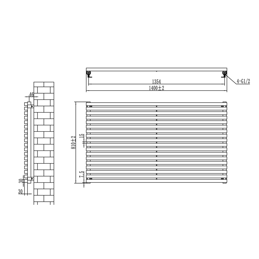 Ravello Midnight Black Square Designer Radiator 810x1400mm Single Panel 5235 BTU