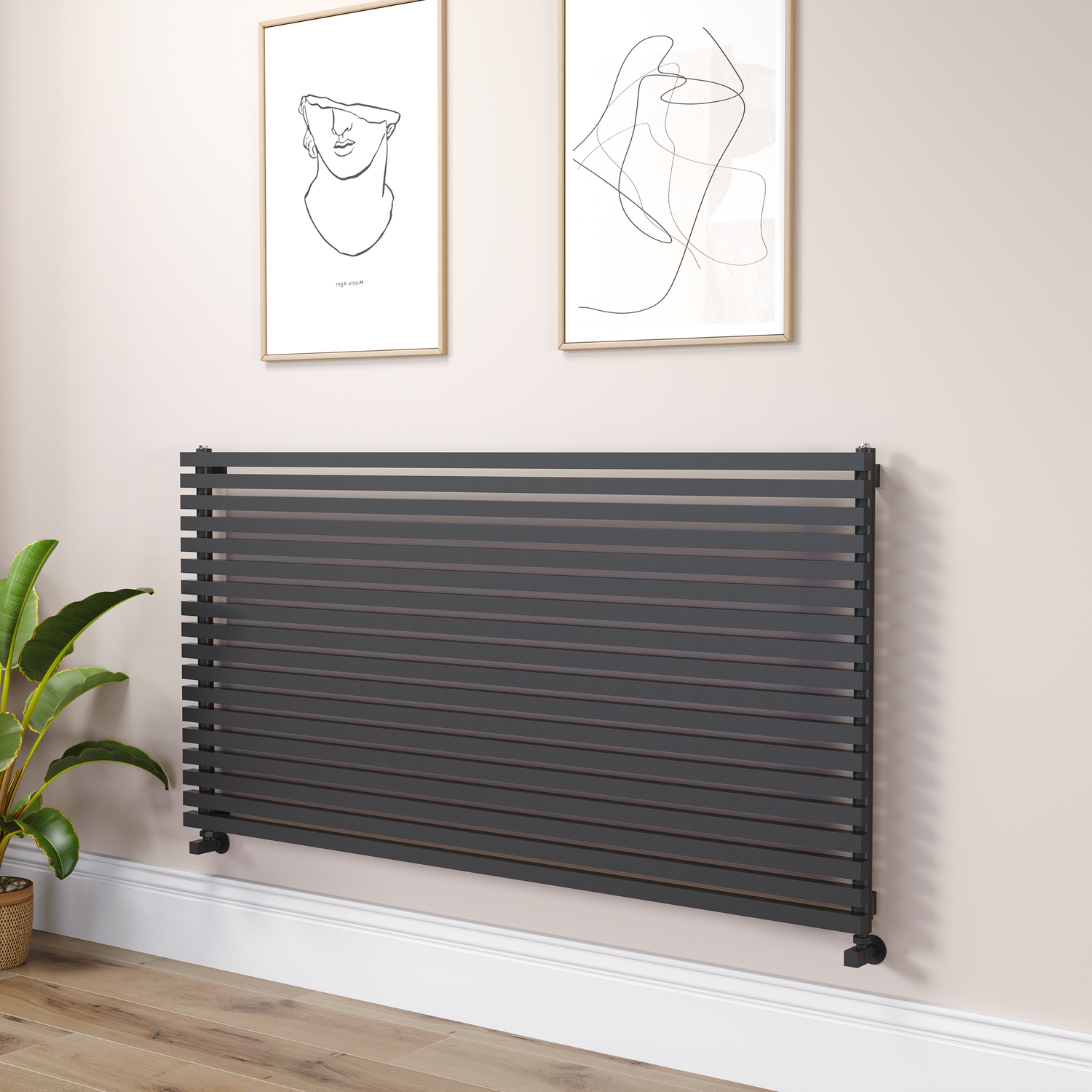 Ravello Linea Square Designer Radiator 810X1600mm Single Panel 5908 Btu Horizontal Bars RHS18-1600-BCS - Image 2