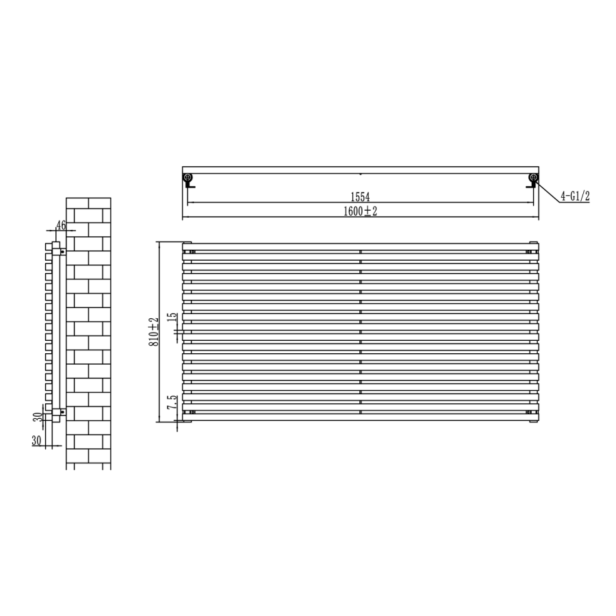 Ravello White Square Designer Radiator 810x1600mm Single Panel 5908 BTU