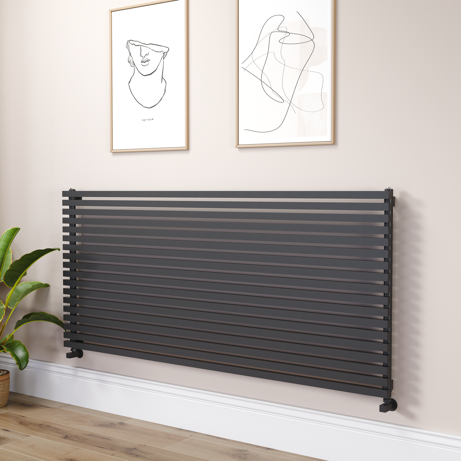 Ravello Midnight Black Linea Black Square Designer Radiator 810X1800mm Single Panel 6570 Btu - Horizontal Bars