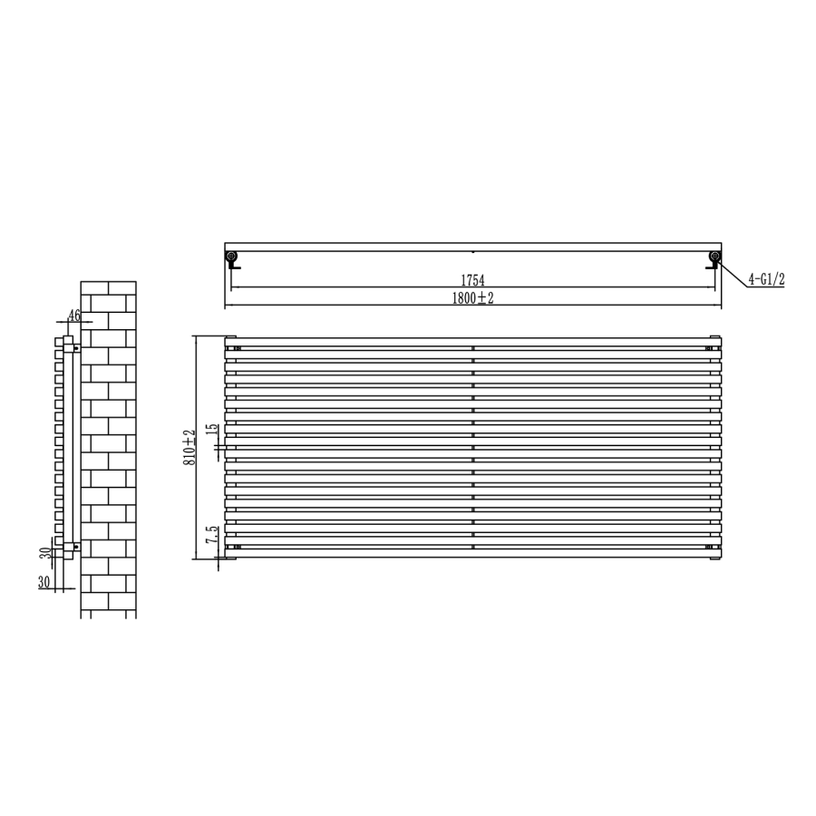 Ravello White Square Designer Radiator 810x1800mm Single Panel 6570 BTU