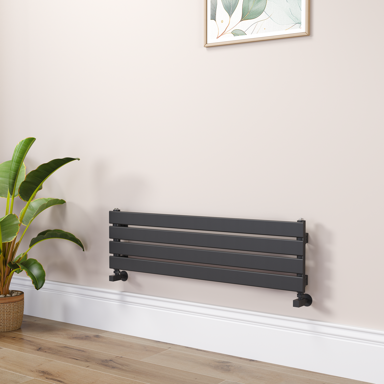 Riace Midnight Black Flat Designer Radiator 280X1000mm Single Panel 1082 Btu