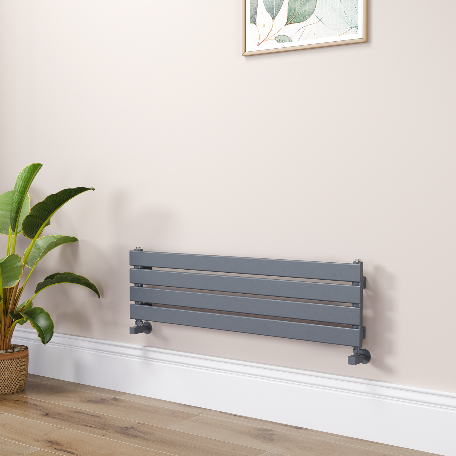 Riace Dark Grey Anthracite Flat Designer Radiator 280X1000mm Single Panel 1082 Btu