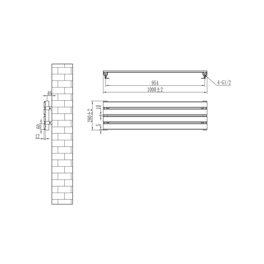 Riace White Flat Designer Radiator 280x1000mm Single Panel 1082 BTU