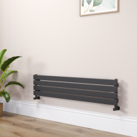 Riace Linea Midnight Black Flat Designer Radiator 280x1200mm Single Panel 1280 BTU - Horizontal Bars