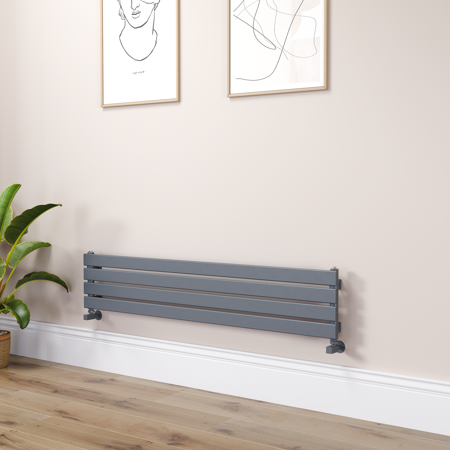 Riace Dark Grey Anthracite Linea Flat Designer Radiator 280X1400mm Single Panel 1481 Btu - Horizontal Bars