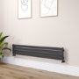 Riace Linea Black Flat Designer Radiator 280x1600mm Single Panel 1686 BTU - Horizontal Bars