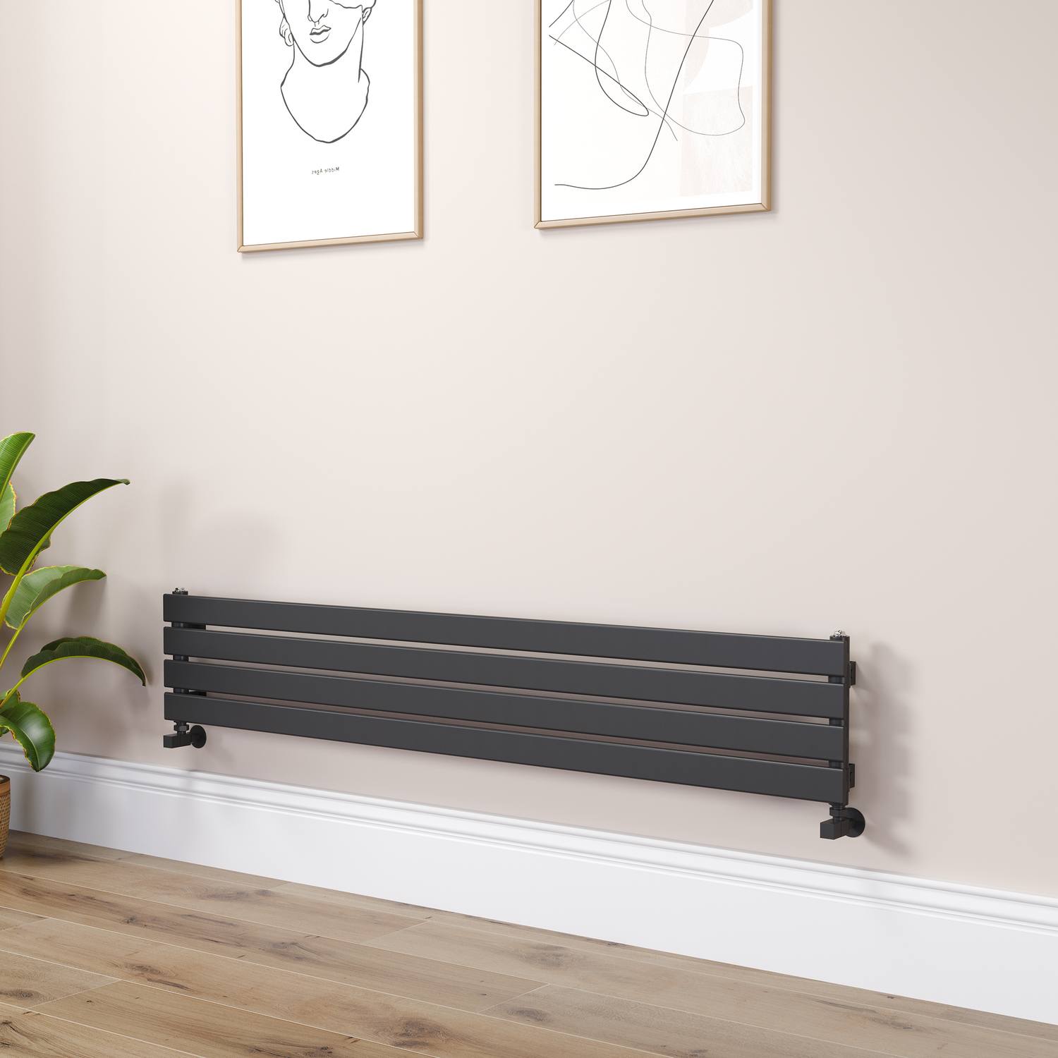 Riace Midnight Black Flat Designer Radiator 280X1600mm Single Panel 1686 Btu