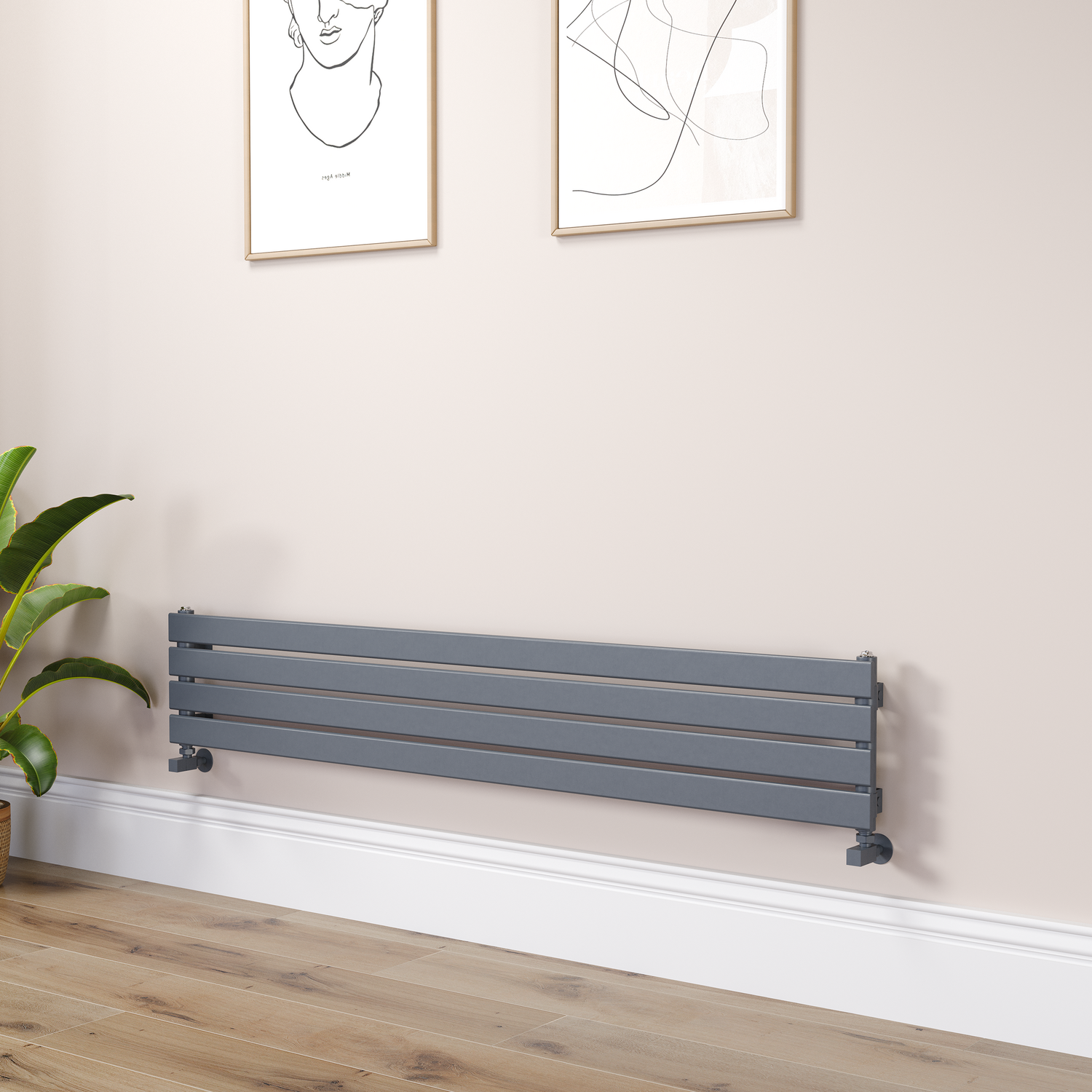 Riace Dark Grey Anthracite Flat Designer Radiator 280X1600mm Single Panel 1686 Btu