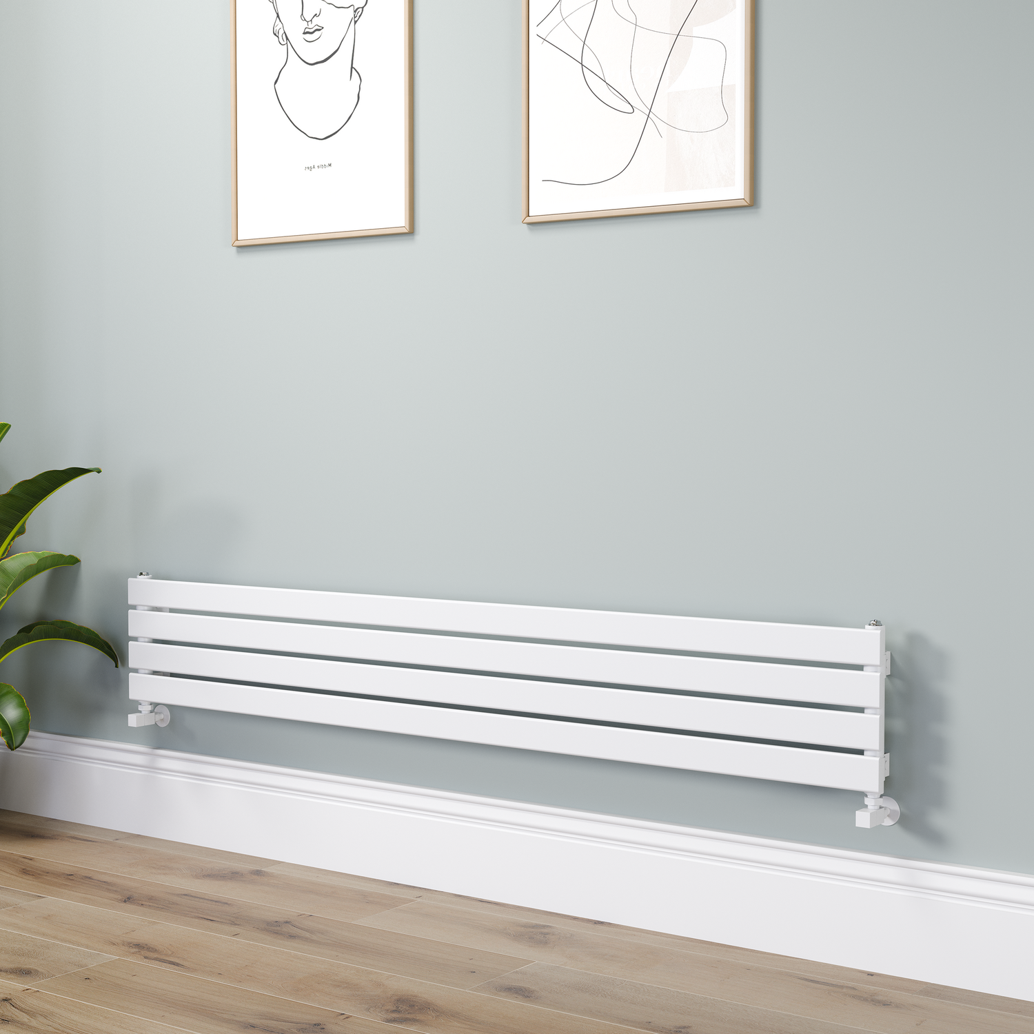 Riace White Linea Flat Designer Radiator 280X1800mm Single Panel 1898 Btu - Horizontal Bars