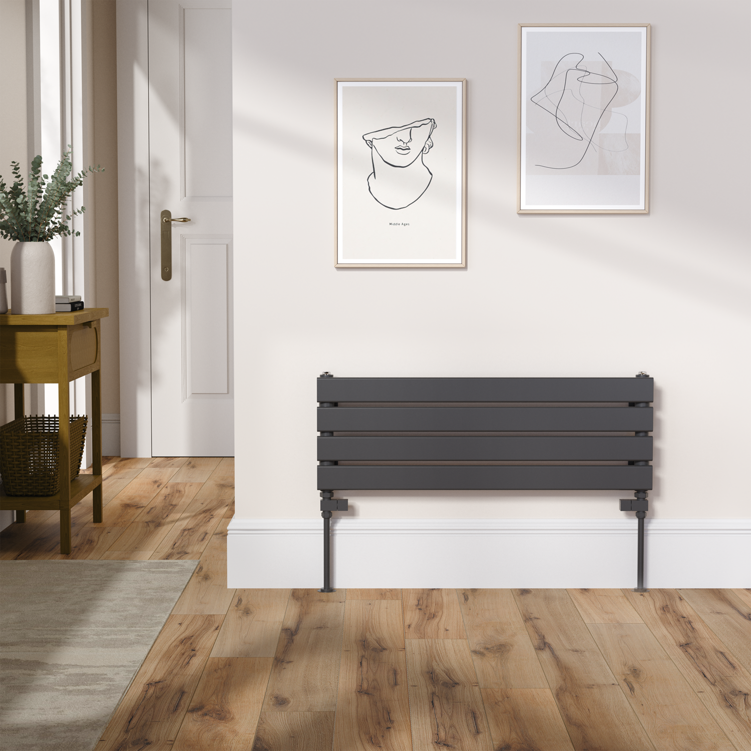 Riace Midnight Black Flat Designer Radiator 280X800mm Single Panel 884 Btu