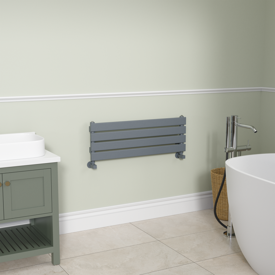 Riace Linea Dark Grey Anthracite Flat Designer Radiator 280x800mm Single Panel 884 BTU - Horizontal Bars