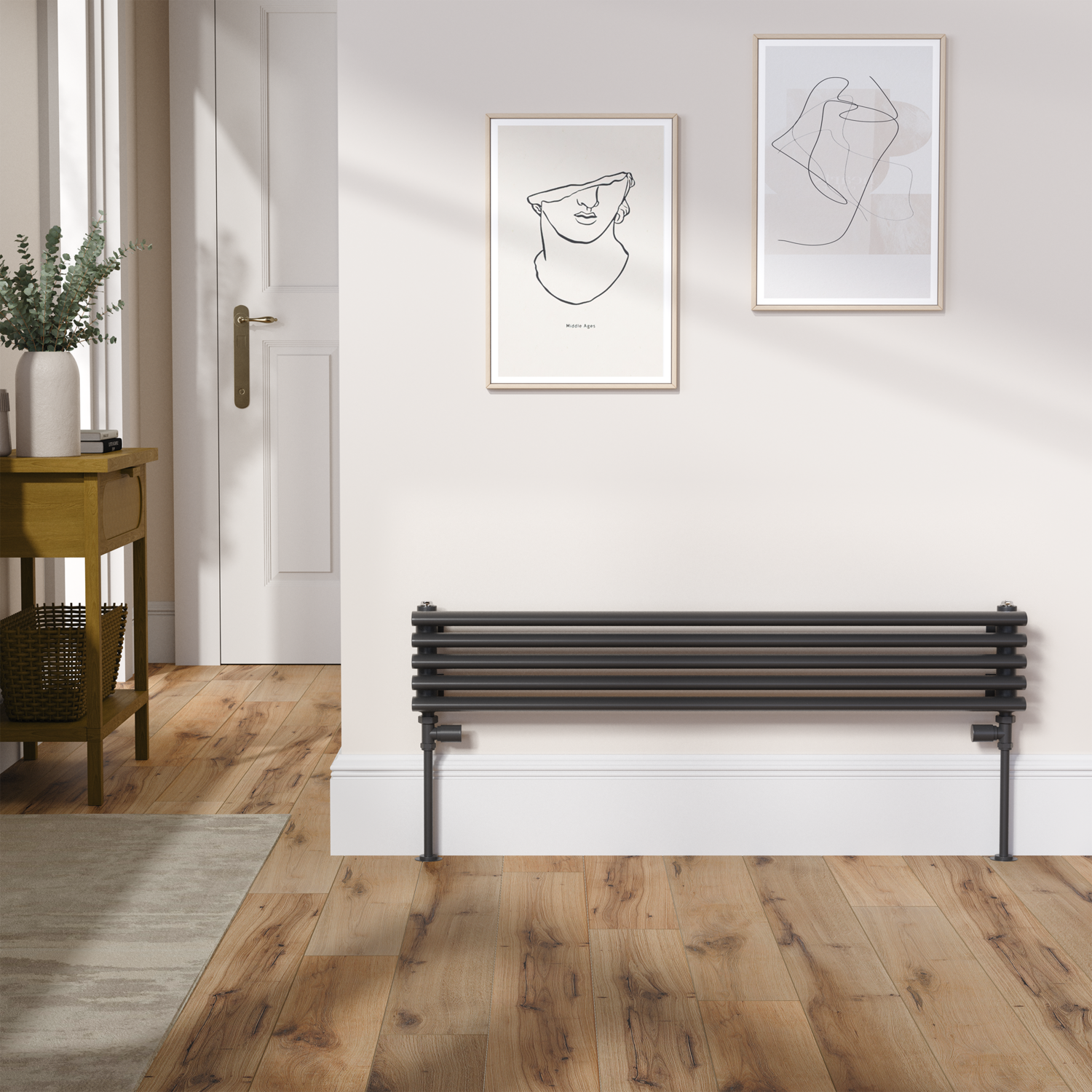 Ventura Midnight Black Oval Unique Designer Radiator 175X1000mm Single Panel 945 Btu