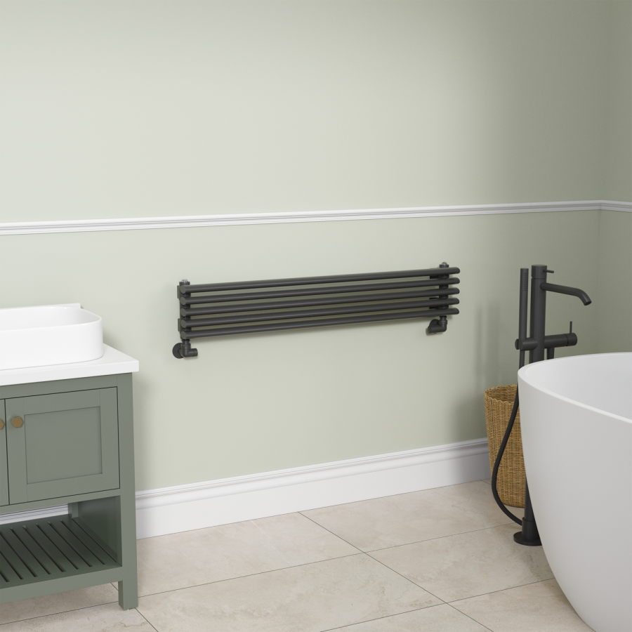 Ventura Midnight Black Oval Unique Designer Radiator 175x1000mm Single Panel 945 BTU