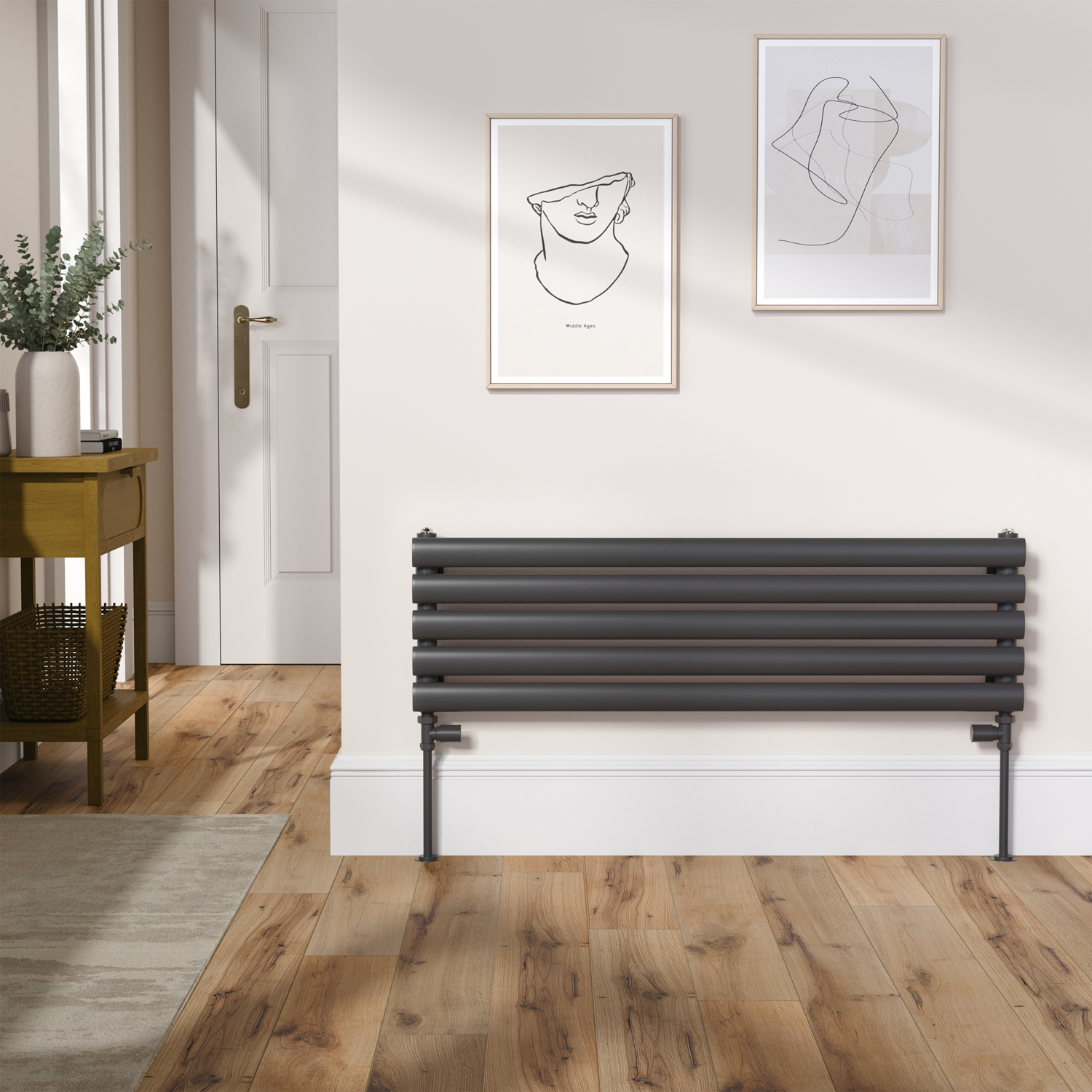 Sorrento Midnight Black Oval Designer Radiator 295X1000mm Single Panel 1212 Btu