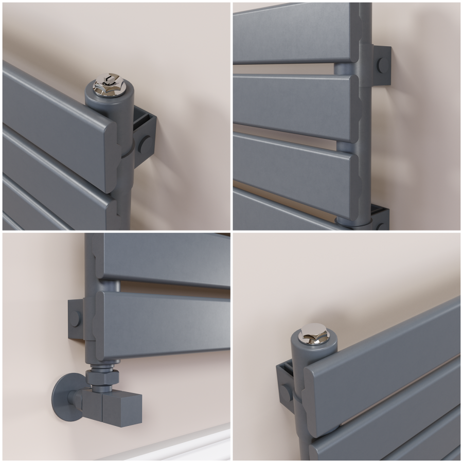 Riace Linea Dark Grey Anthracite Flat Designer Radiator 350x1000mm Single Panel 1352 BTU - Horizontal Bars