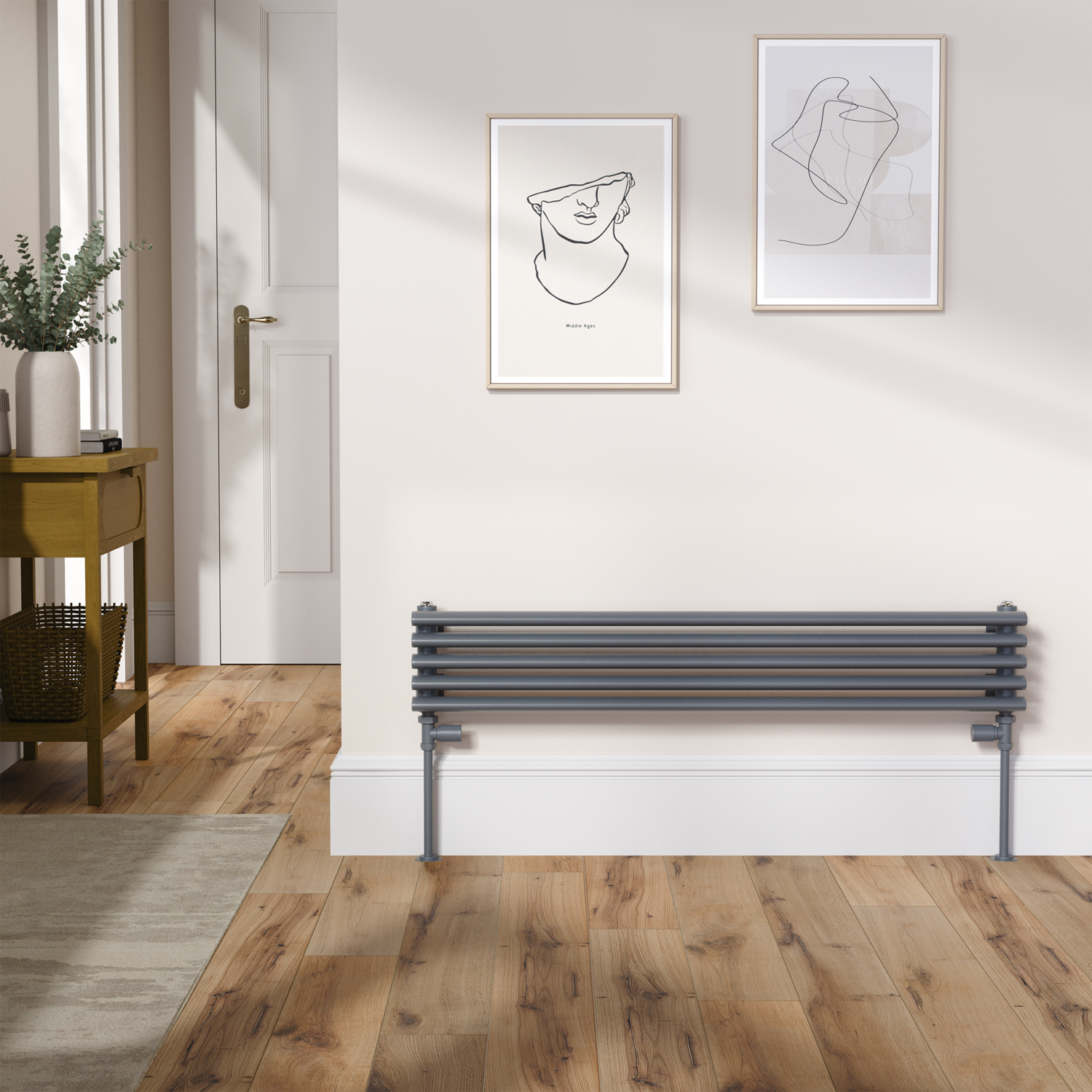 Ventura Dark Grey Anthracite Oval Unique Designer Radiator 175X1000mm Single Panel 945 Btu