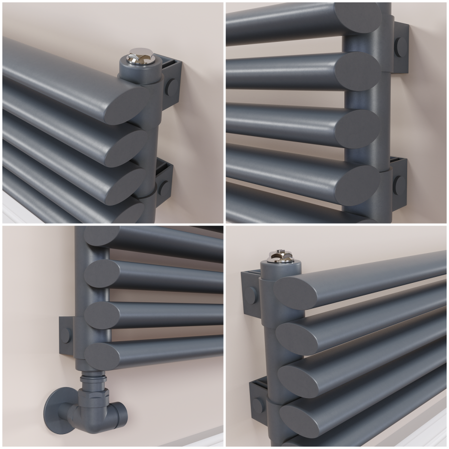 Ventura Dark Grey Anthracite Oval Unique Designer Radiator 175x1000mm Single Panel 945 BTU