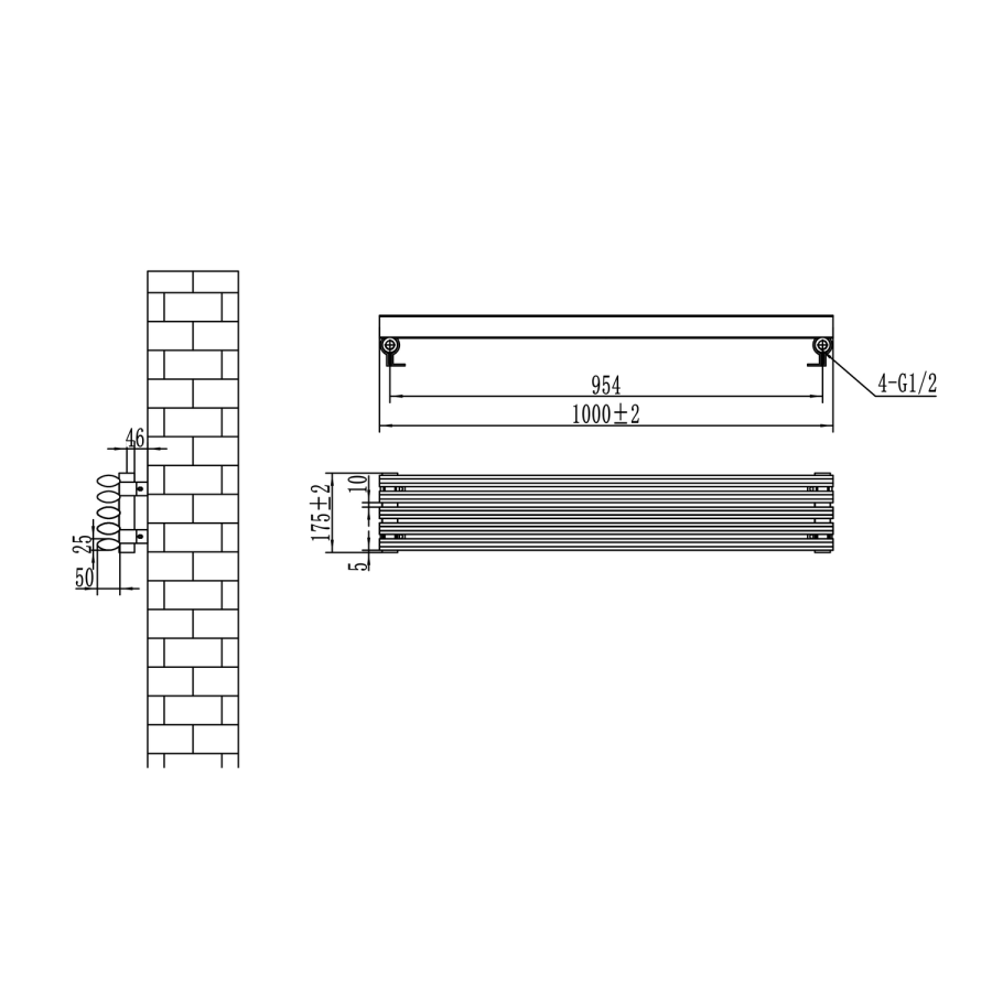 Ventura Dark Grey Anthracite Oval Unique Designer Radiator 175x1000mm Single Panel 945 BTU