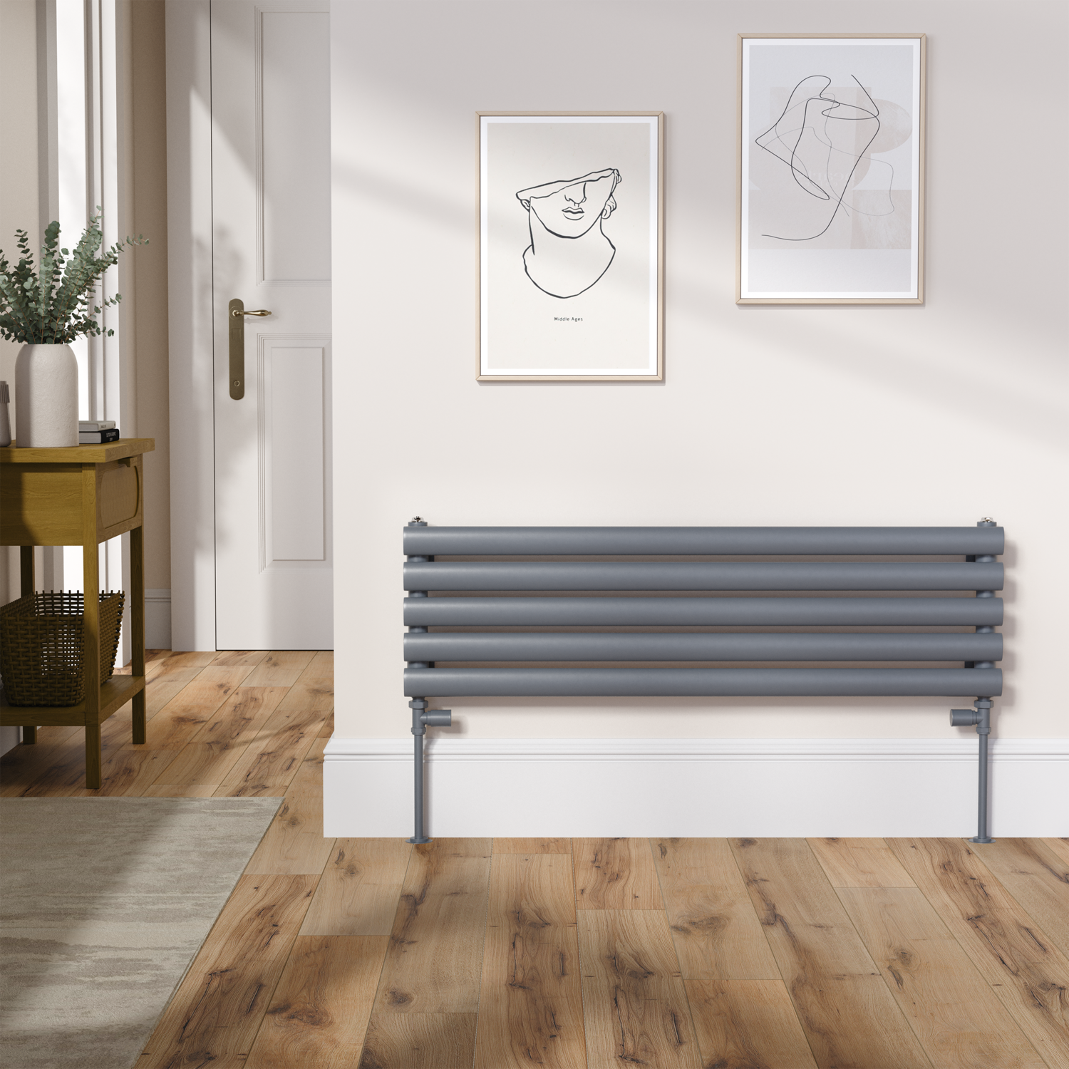 Sorrento Dark Grey Anthracite Oval Designer Radiator 295X1000mm Single Panel 1212 Btu