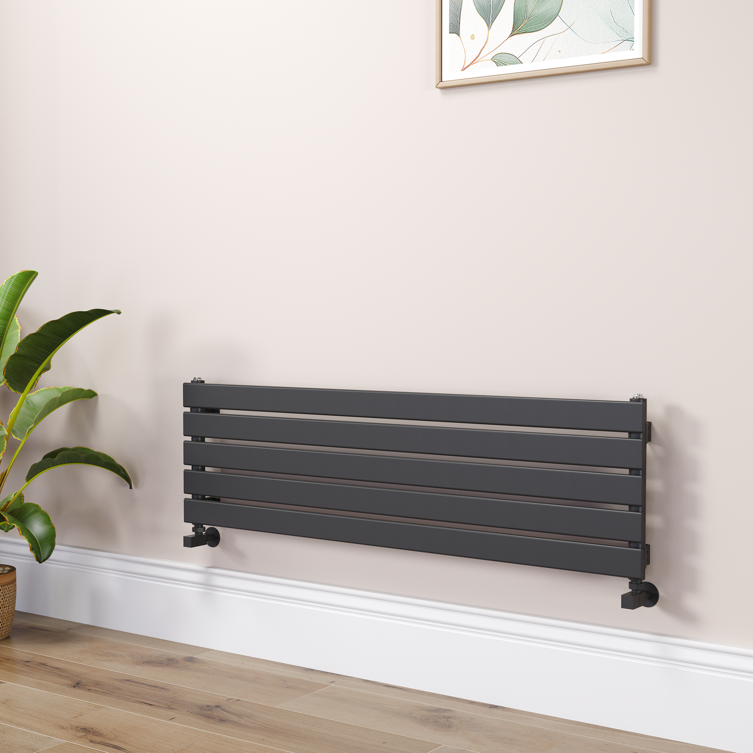 Riace Midnight Black Flat Designer Radiator 350X1200mm Single Panel 1601 Btu