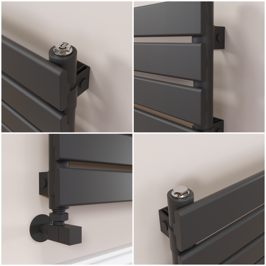 Riace Linea Midnight Black Flat Designer Radiator 350x1200mm Single Panel 1601 BTU - Horizontal Bars
