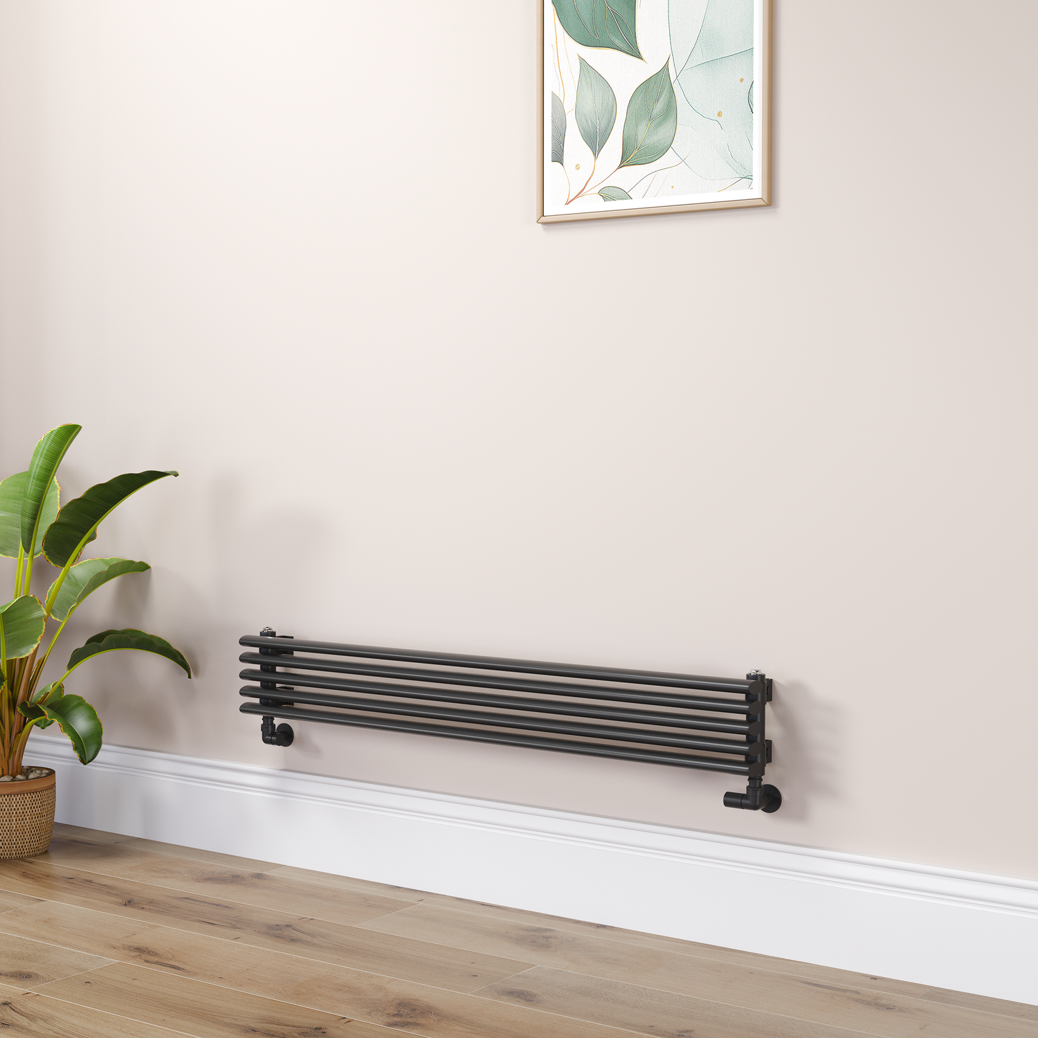 Ventura Midnight Black Oval Unique Designer Radiator 175X1200mm Single Panel 1147 Btu