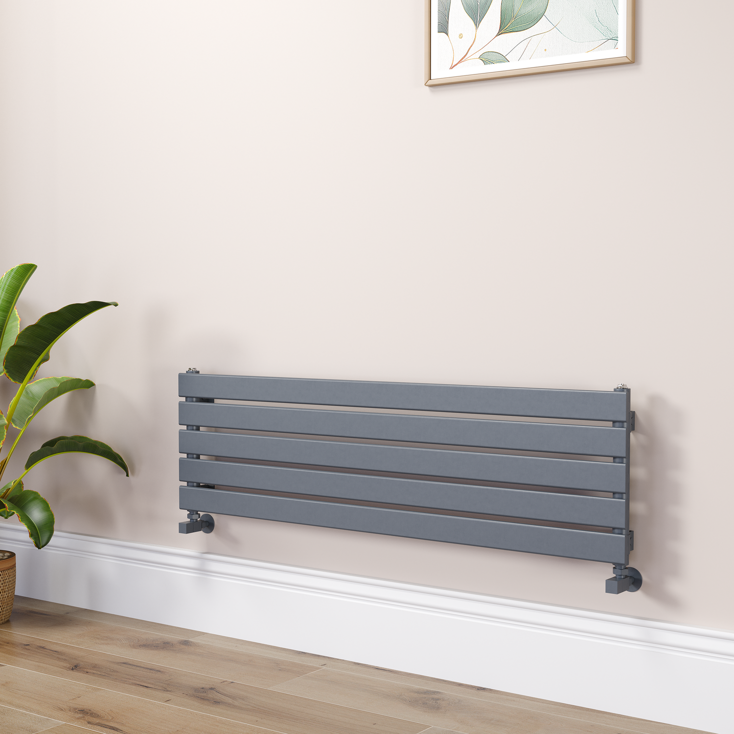 Riace Dark Grey Anthracite Flat Designer Radiator 350X1200mm Single Panel 1601 Btu