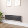 Riace Linea Midnight Black Flat Designer Radiator 350x1400mm Single Panel 1850 BTU - Horizontal Bars