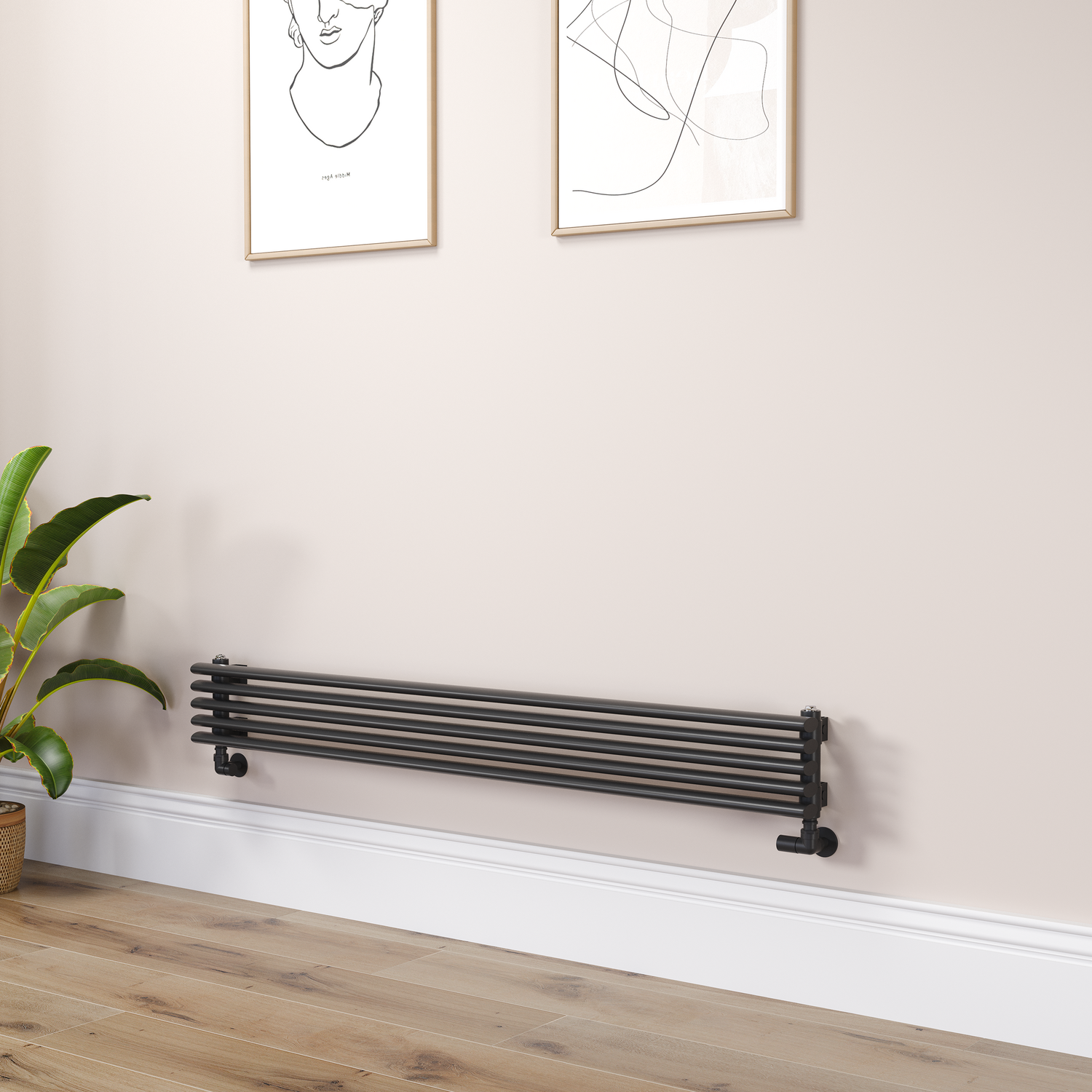 Ventura Midnight Black Oval Unique Designer Radiator 175X1400mm Single Panel 1348 Btu