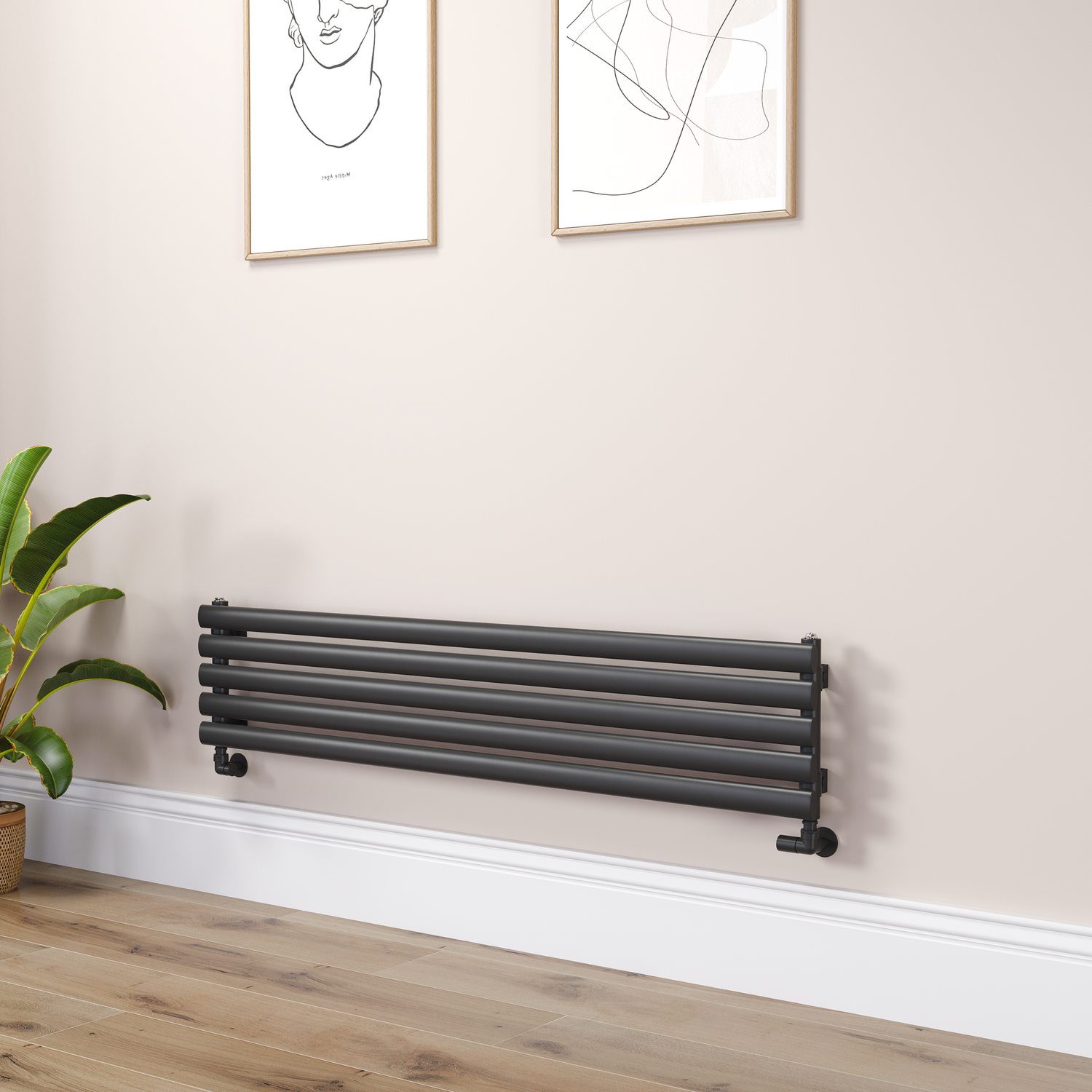 Sorrento Midnight Black Oval Designer Radiator 295X1400mm Single Panel 1659 Btu