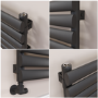 Sorrento Linea Midnight Black Oval Designer Radiator 295x1400mm Single Panel 1659 BTU - Horizontal Bars