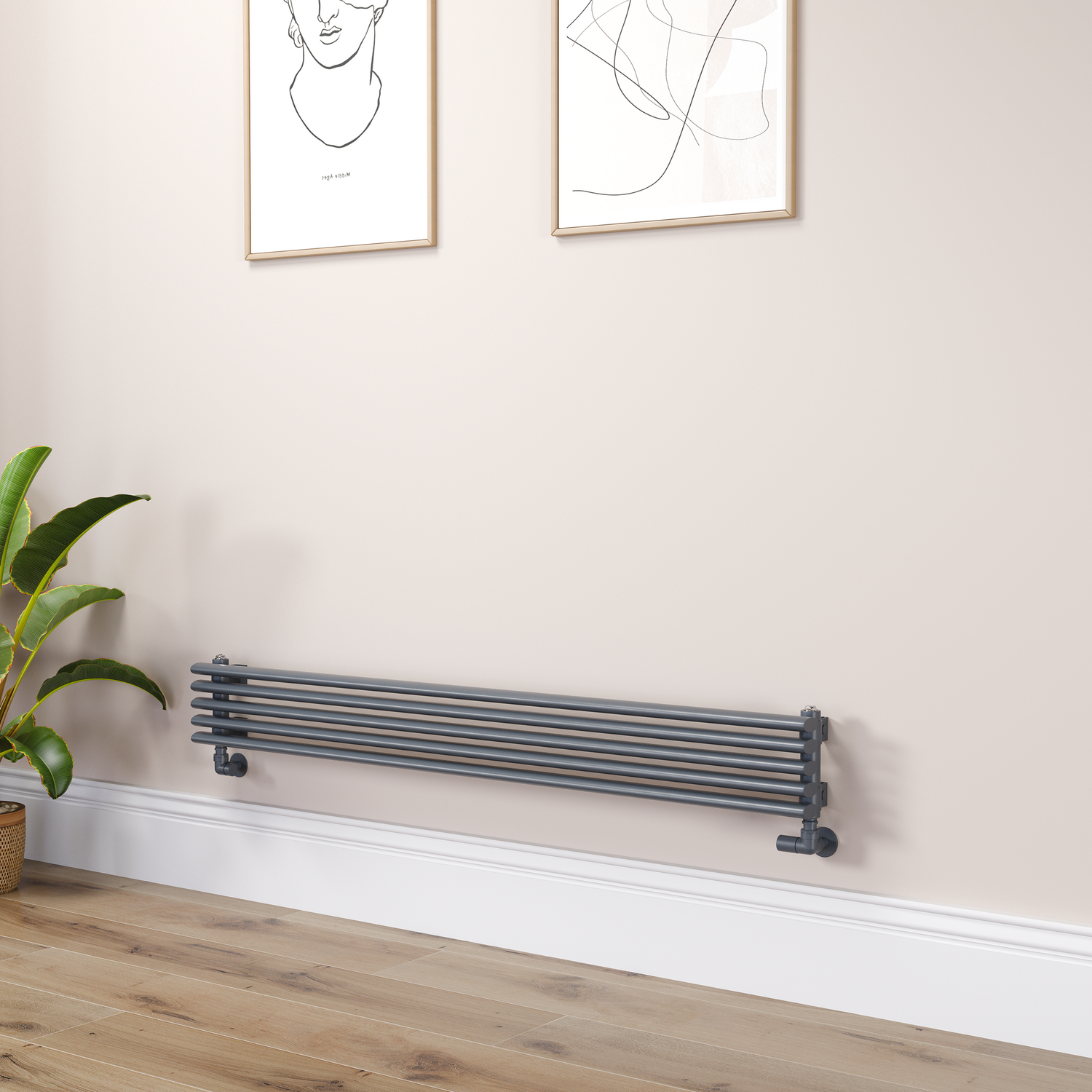 Ventura Dark Grey Anthracite Oval Unique Designer Radiator 175X1400mm Single Panel 1348 Btu